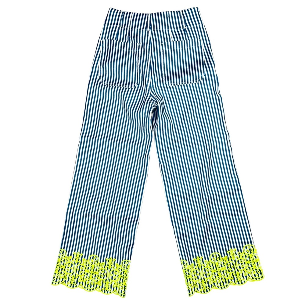 Maeve by Anthropologie The‎ Colette Striped Wide Leg Pants Embroidered, Size 0